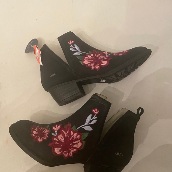 JBU memory foam ankle boots black & floral 6.5 - Picture 4 of 6